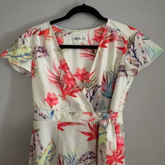 Bollie Tropical Floral Print Maxi Wrap Dress Size 8 Flutter Sleeve Feminine Date - Picture 2 of 10